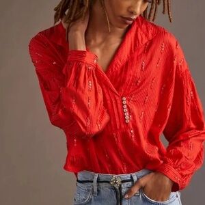 Anthropologie Pilcro Pintucked Sequin Blouse